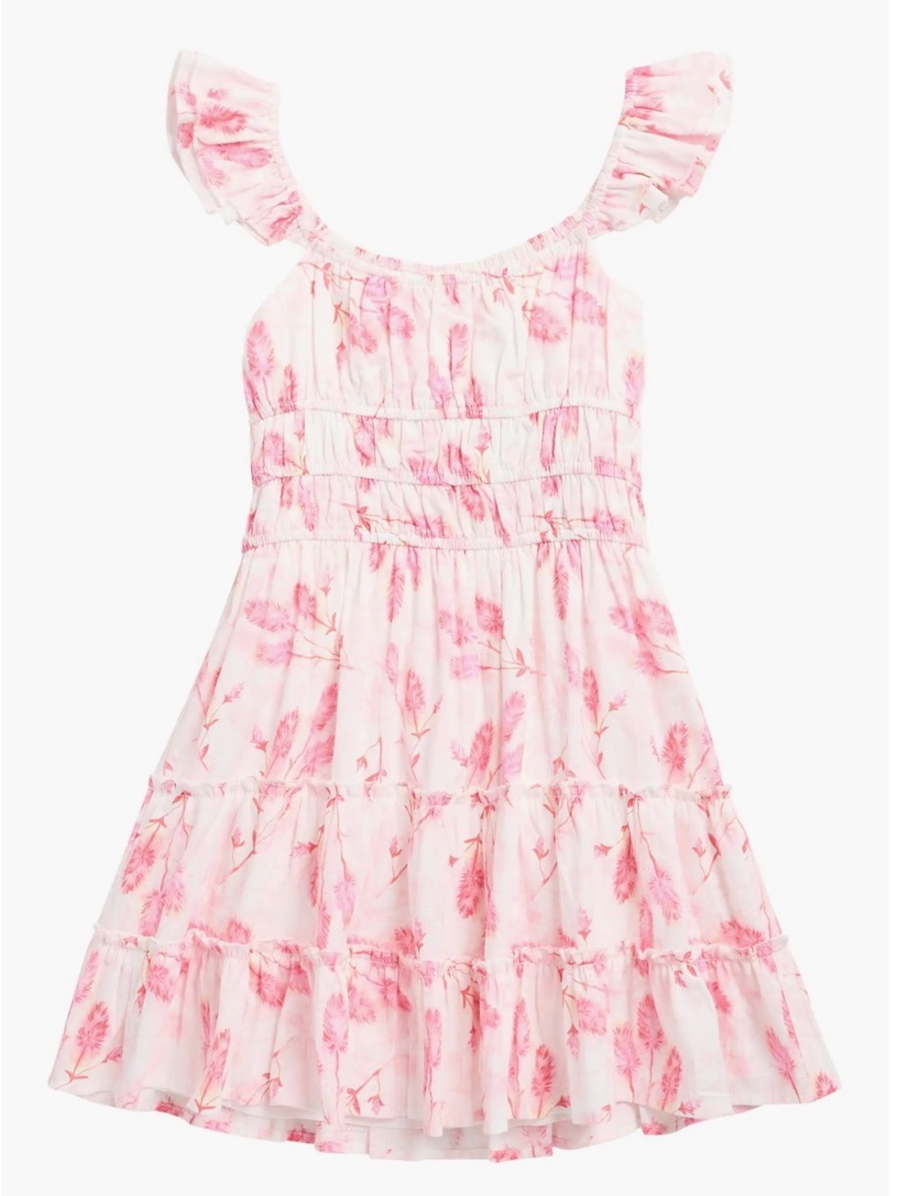 Girls' Pink Floral Ruffle Strap Dress